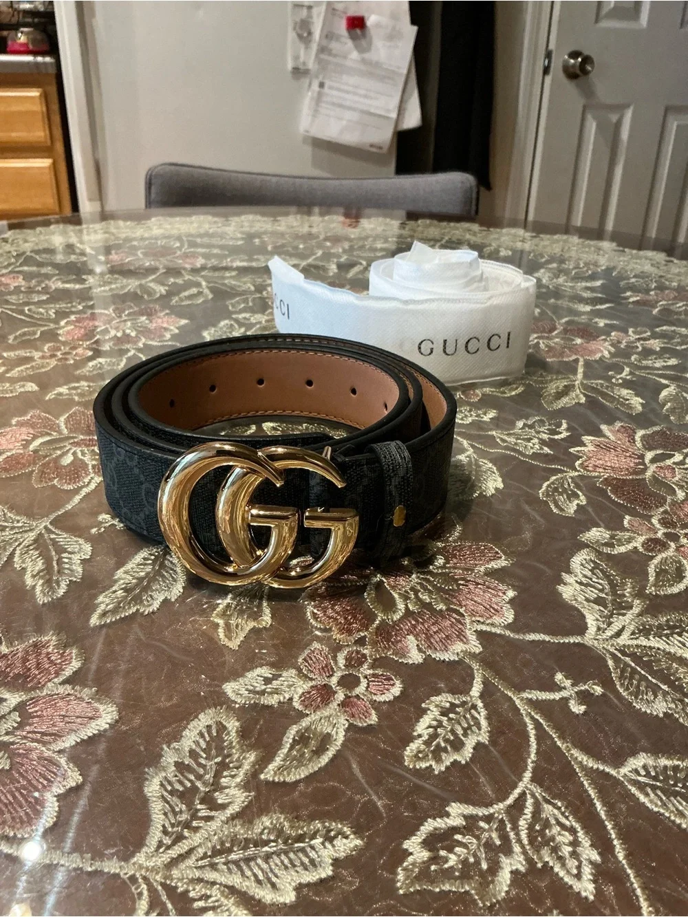 Gucci Brown GG Canvas Belt with Gold Double G Buckle